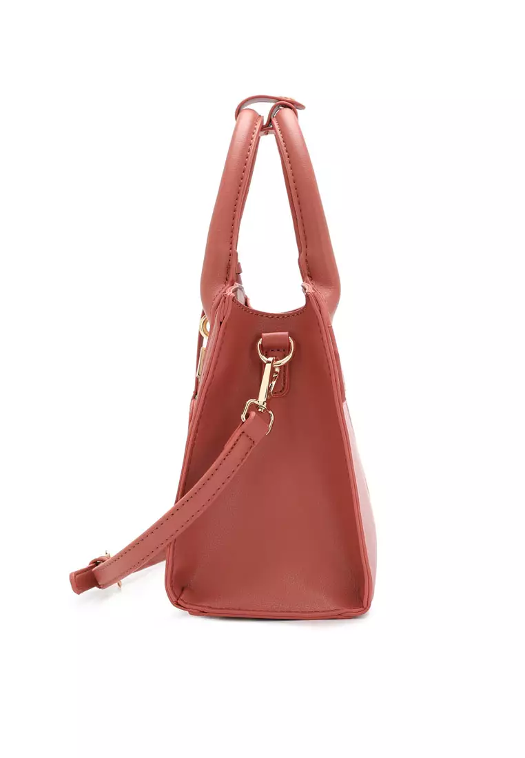 2-In-1 Top Handle Bag & Zipper Purse (2-in-1 Tas Tangan Wanita & RFID Dompet Wanita) - Merah