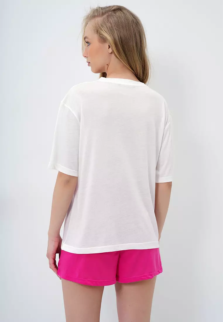 Women's Fuchsia Lemon Printed Cotton Basic T-Shirt And Shorts Pajama Set Pjm-X13903