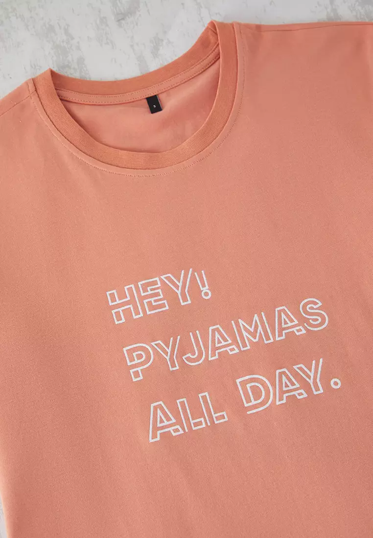 Orange Regular Fit Dog Printed Knitted Shorts Pajama Set TMNSS23PT00000