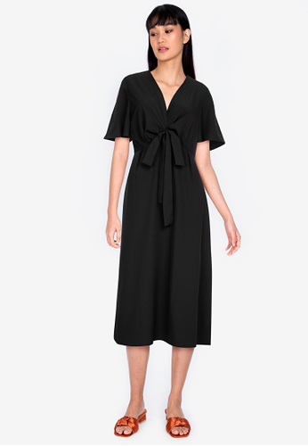 ZALORA BASICS black Tie Detail Fit and Flare Dress 2551AAA8977AFEGS_1