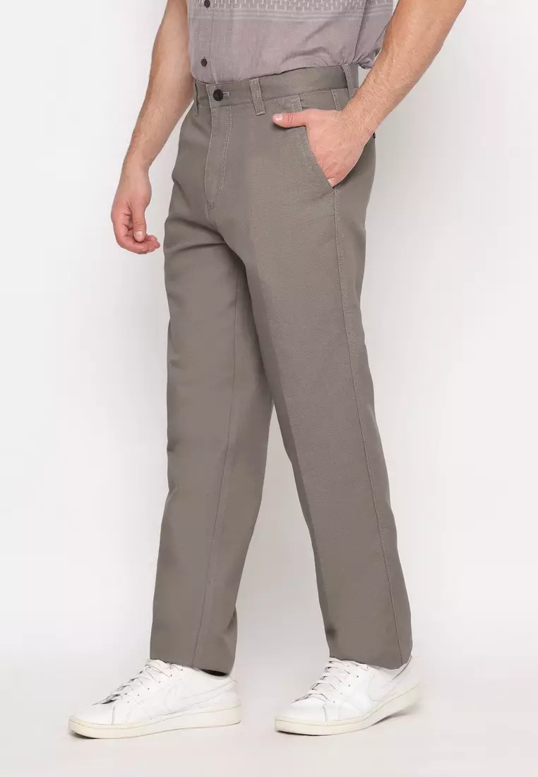 POLICE Celana Panjang Semi Formal Corak Katun Abu Pria