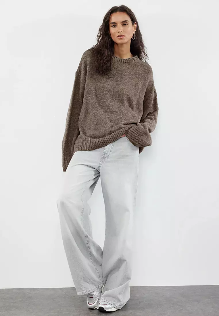 Mink Wide Pattern Crew Neck Knitwear Sweater TWOAW25KZ00168