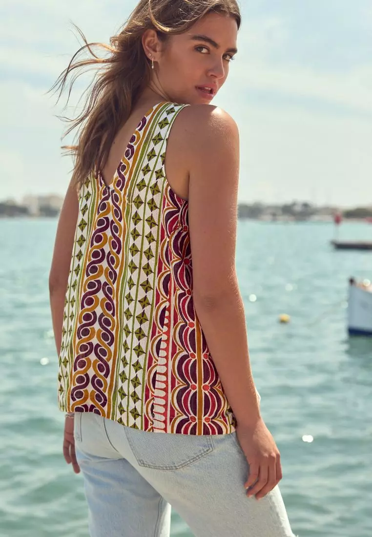 Linen Blend V-Neck Summer Top