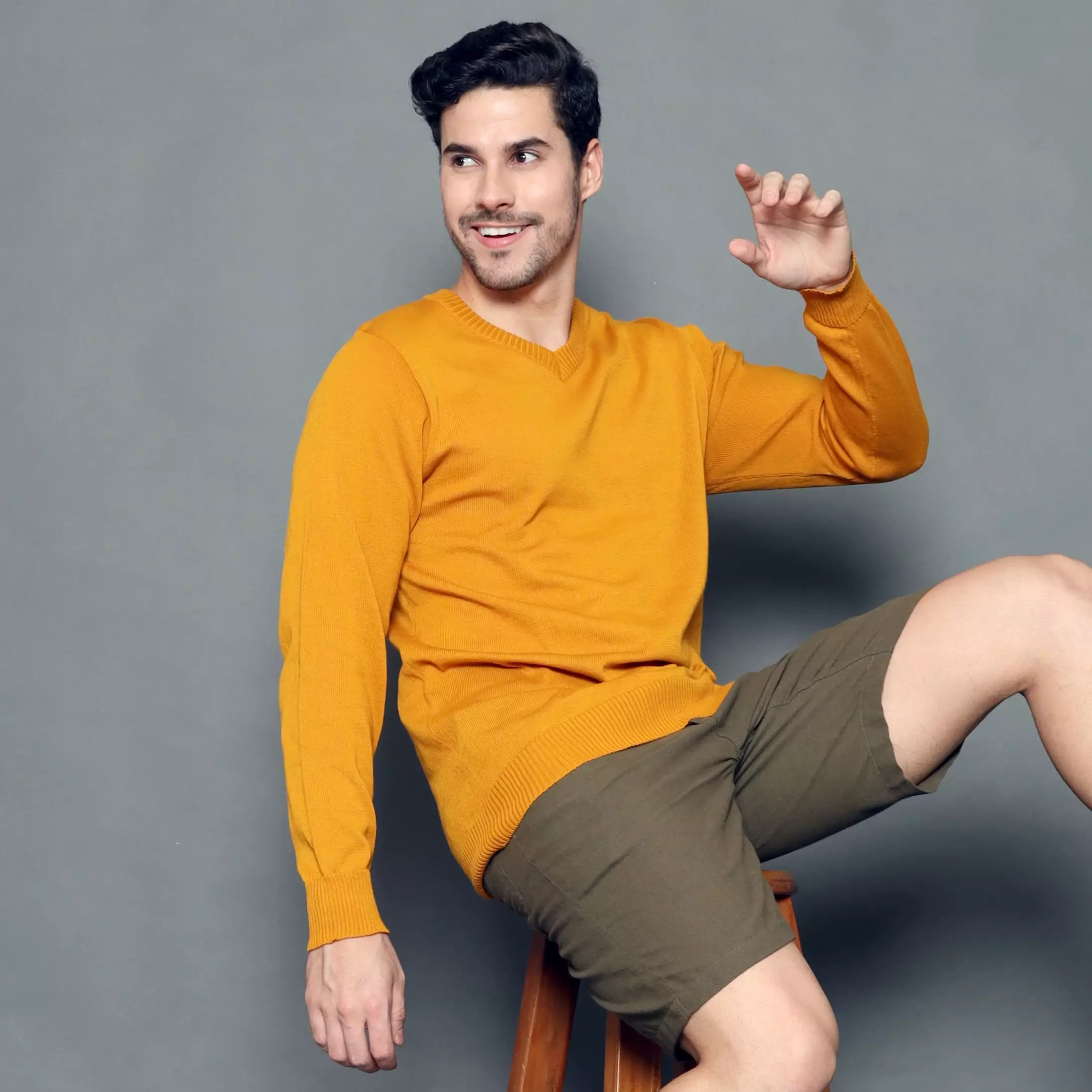  Vleur Knit Outer Pria Korean Style Sweater V Neck - CARAMEL