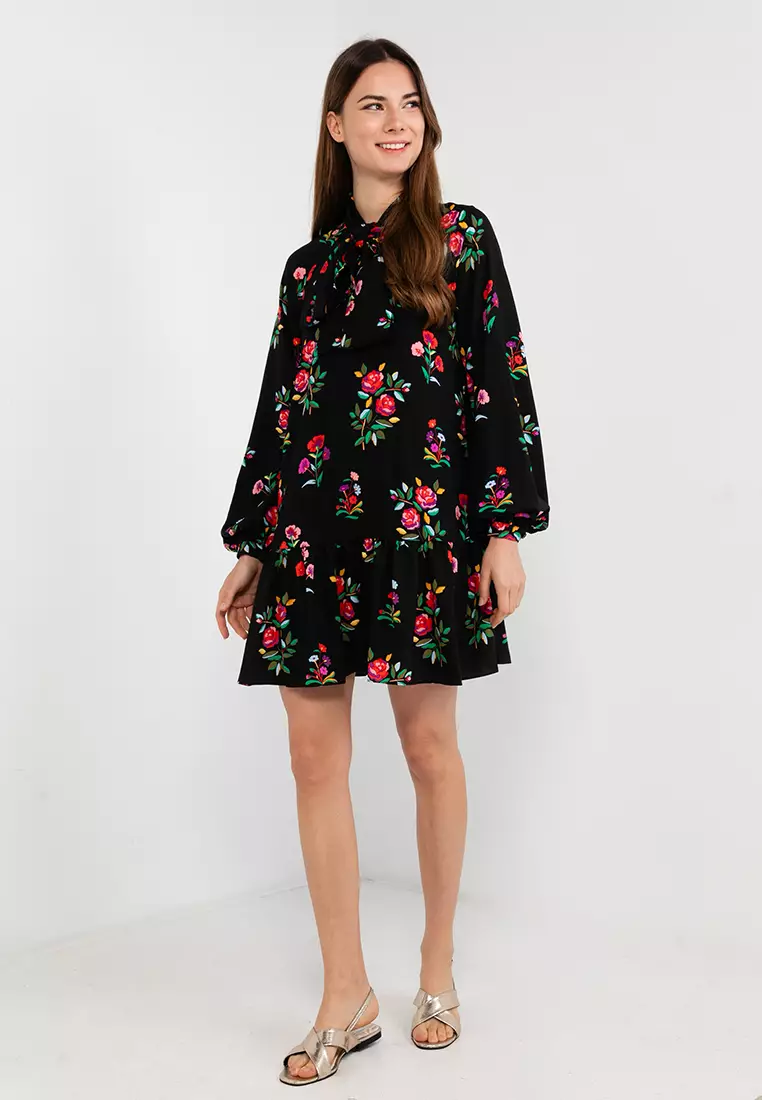 Kate spade black floral hot sale dress