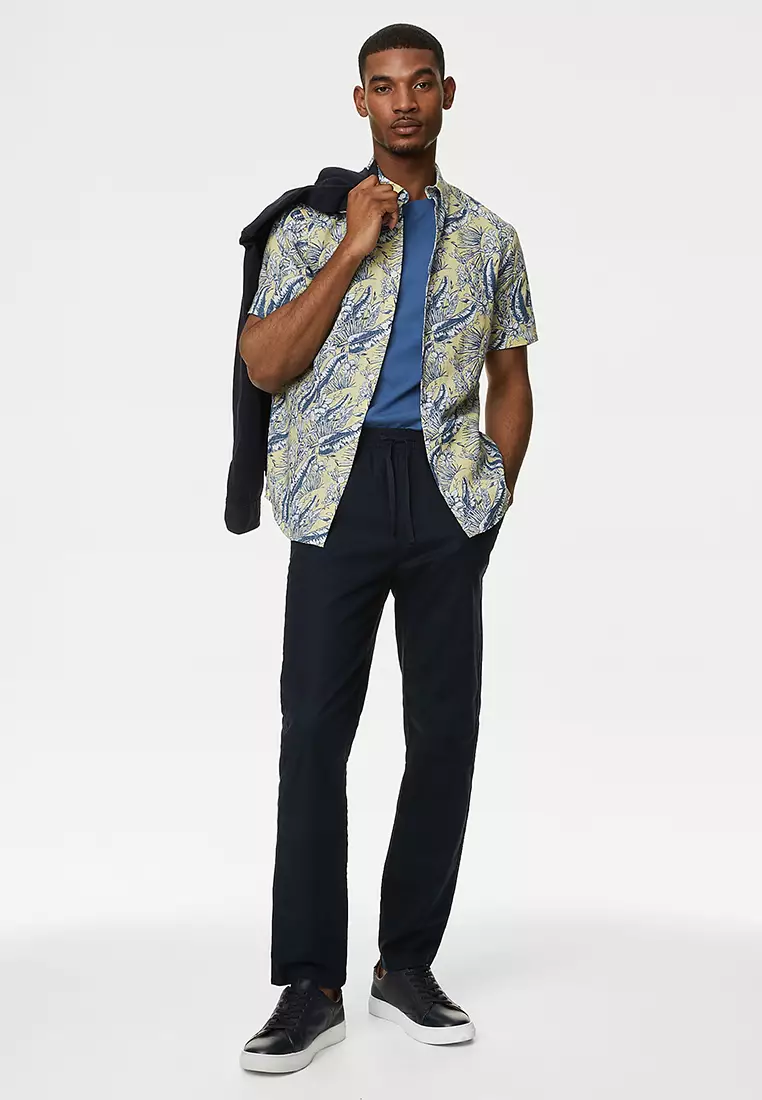 Easy Iron Cotton Linen Blend Print Shirt