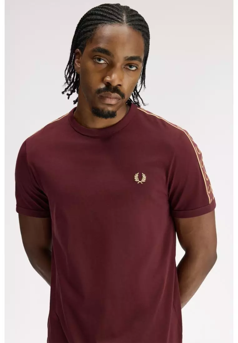 Fred Perry M4613 Contrast Tape Ringer T-Shirt (Oxblood / Champagne)