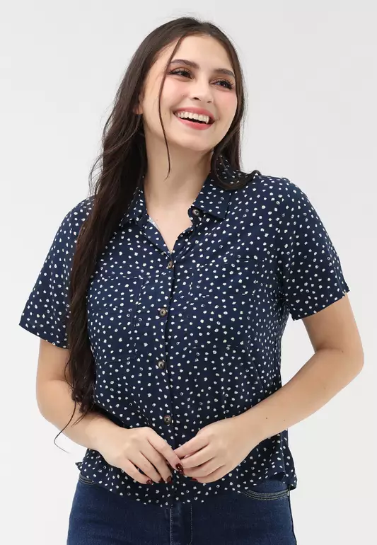 Woven Printed Rayon Short Sleeves Blouse