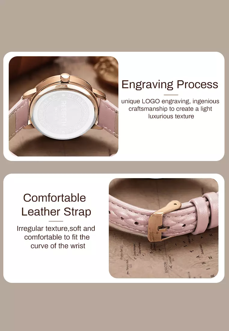 Jam Tangan Wanita Original Anggun Bercahaya Tali Kulit Mode Jam Tangan Cewek pinkwhite