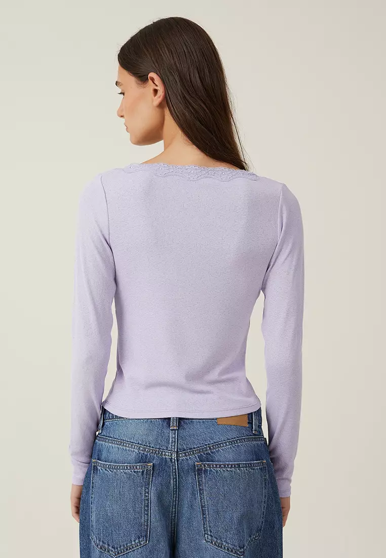 Zena Lace Trim Long Sleeve Top