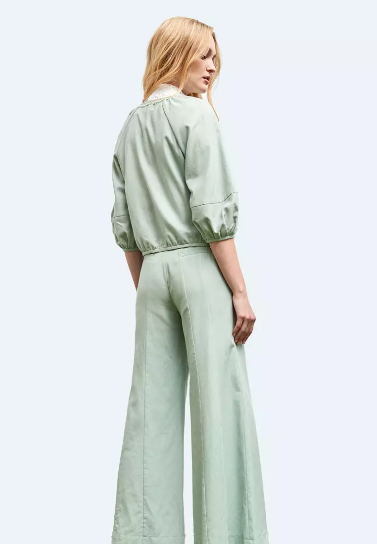 High Waist Light Green Flare Pants