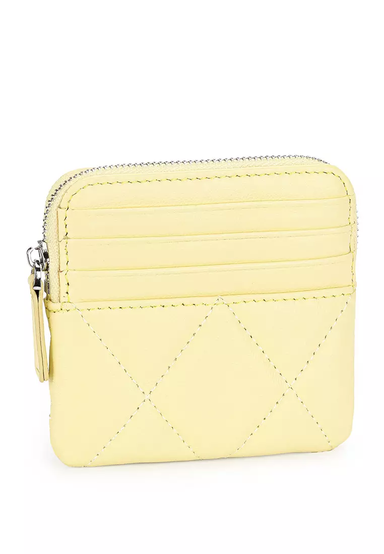 Quilted Sheepskin Card Holder Zip Purse