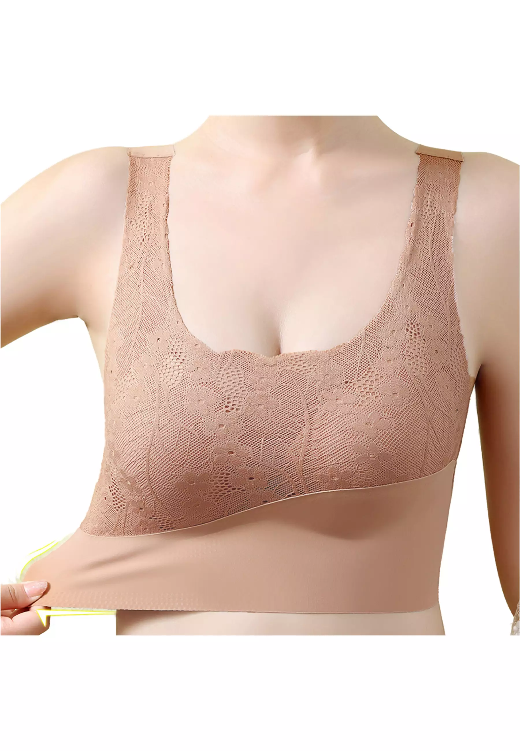 Wimiu BH Seamless Sport Bra Seamless Push Up Motif Separuh Bunga Brukat Bra BH Sport Wanita Bra Wanita Tanpa Kait Jahitan Busa Tipis 100228