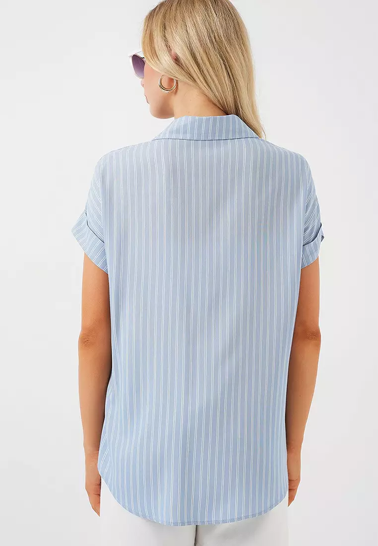 Short Sleeve Striped Oversize Shirt