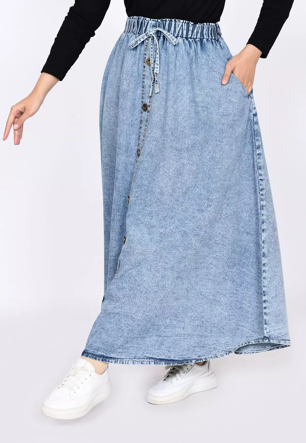 Long Skirt Denim Flare W/ Button