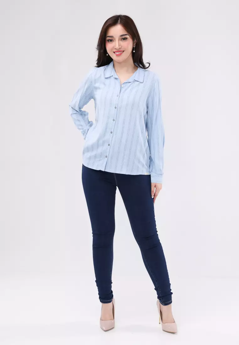 Printed Soft Linen Long Sleeves Blouse In Long Back Hem