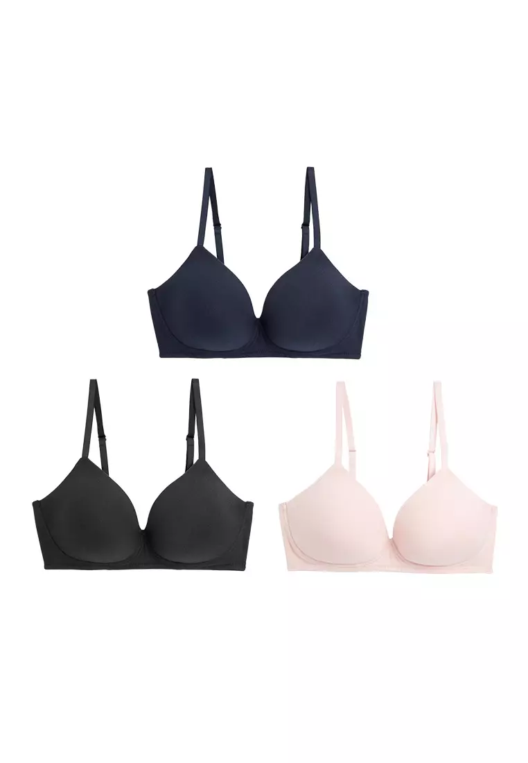 3pk Cotton & Lace Non Wired Full Cup Bras Set A-E