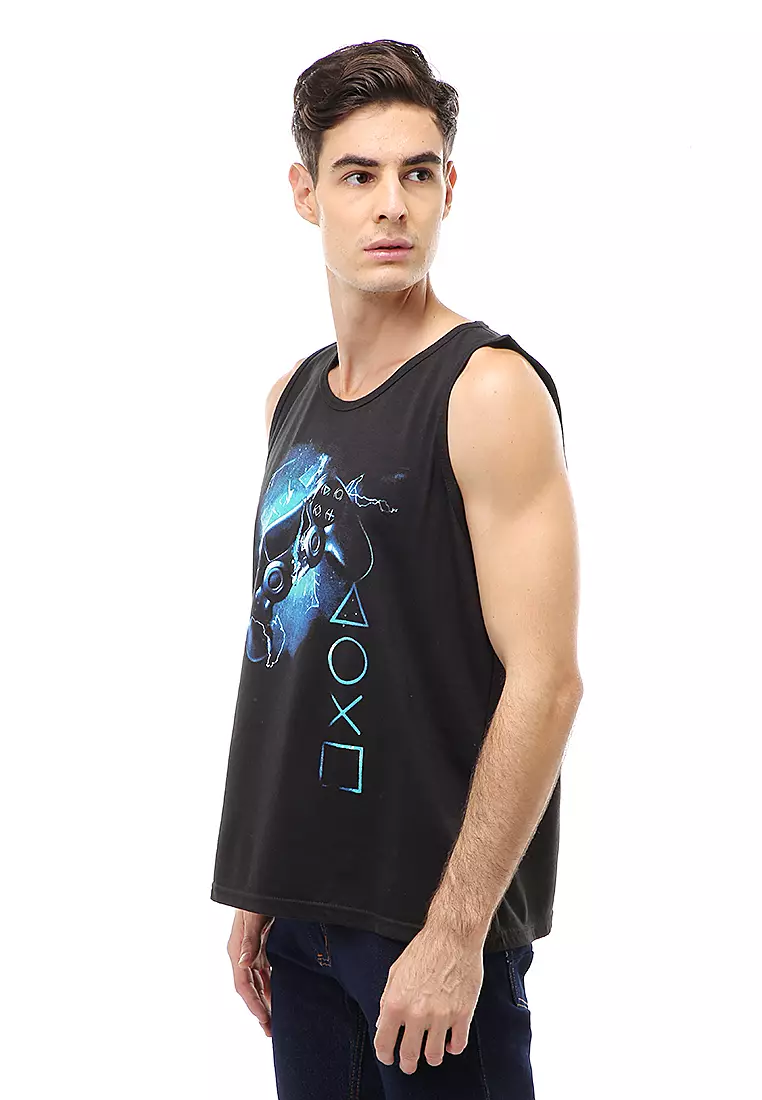 Agies Pakaian Dalam Pria Tank Top Singlet Stick Playstation Motive Material Cotton ORIGINAL - Black