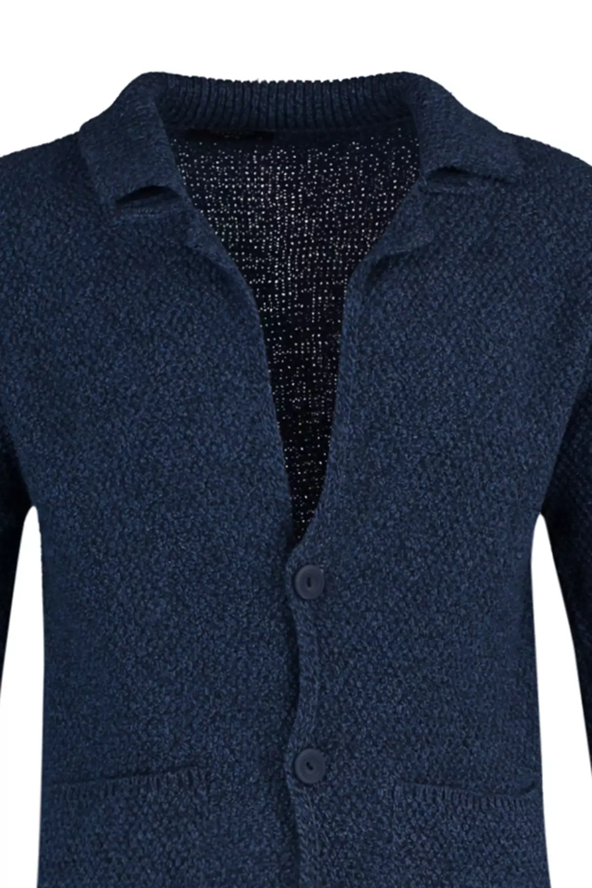 Slim Fit Jacket Collar Textured Pocket Knitwear Cardigan