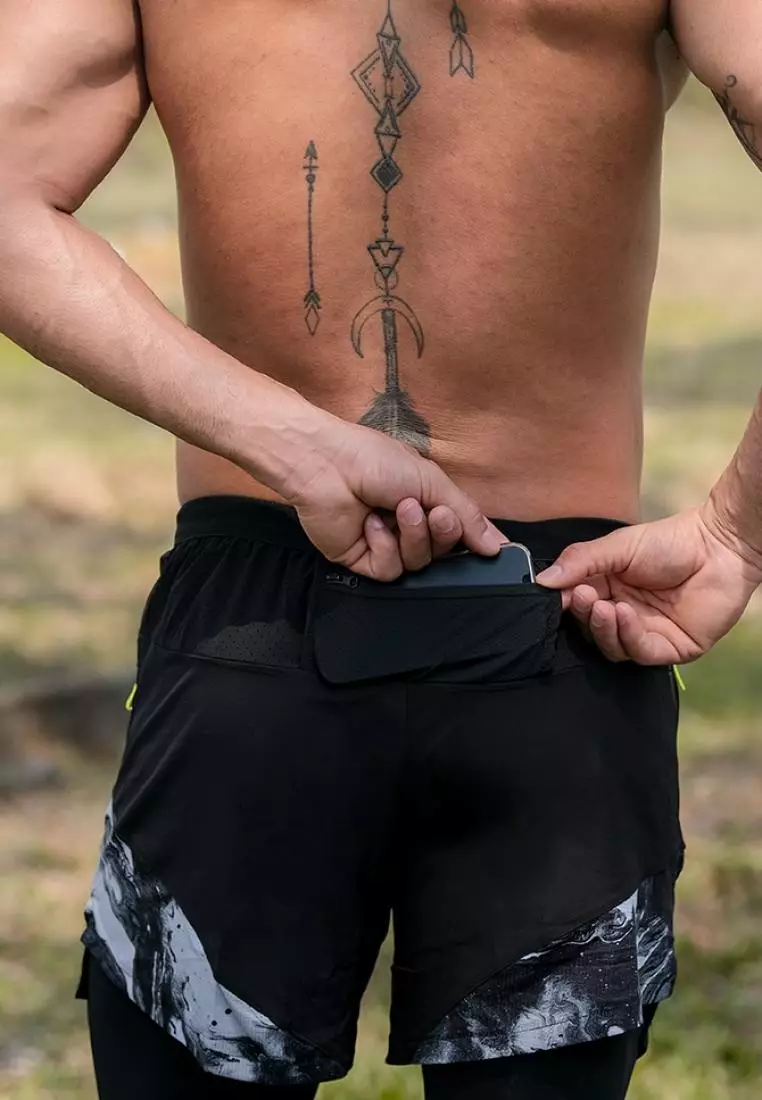 Fitwear - Celana Lari + Legging Pria WILLIAM MARBLE SHORT - BLACK