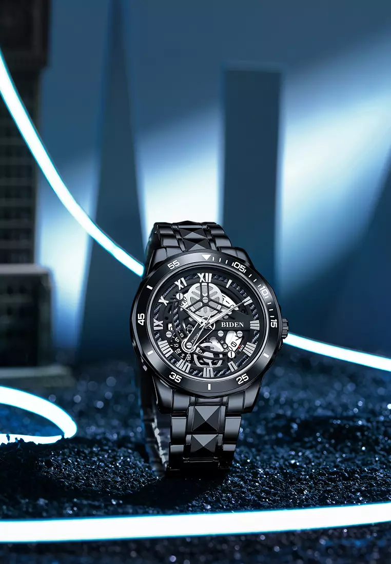 Jam Tangan Pria Original Kalendar Anti Air Tali Stainless Steel Jam Tangan Cowok allblack