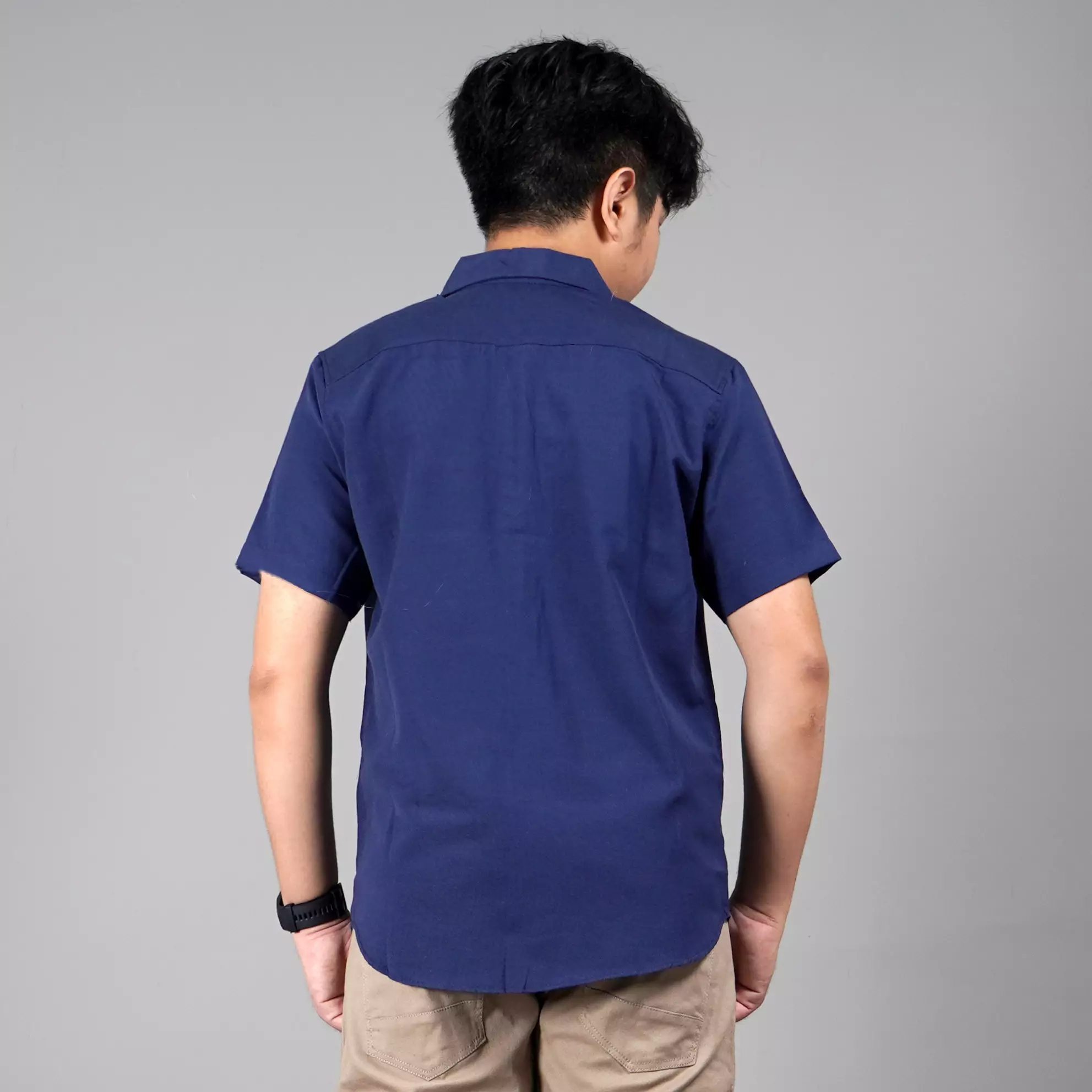 CALEB Kemeja Casual Pria Kemeja Polos Pria Lengan Pendek - NAVY