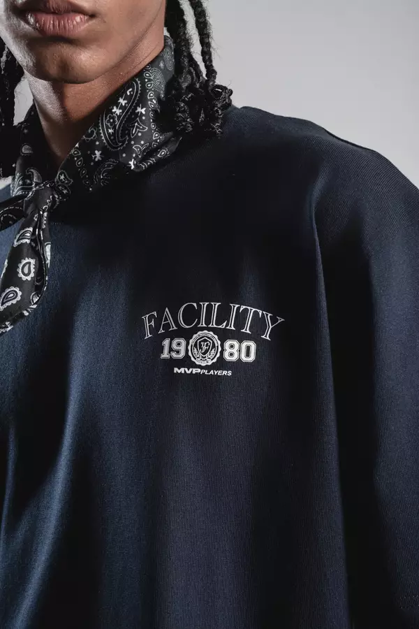 FACILITY Baseball Collection - Kaos Pria Jude Oversize Tee - Sky Captain Blue