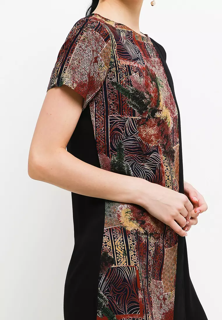 Mint Dress In Red Abstract Print W/ Mask