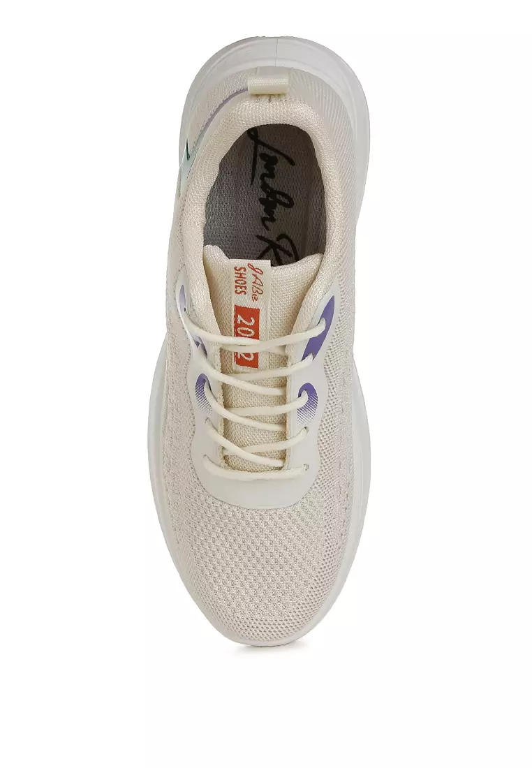 Contrasting Detail Lace-Up Sneakers in Beige