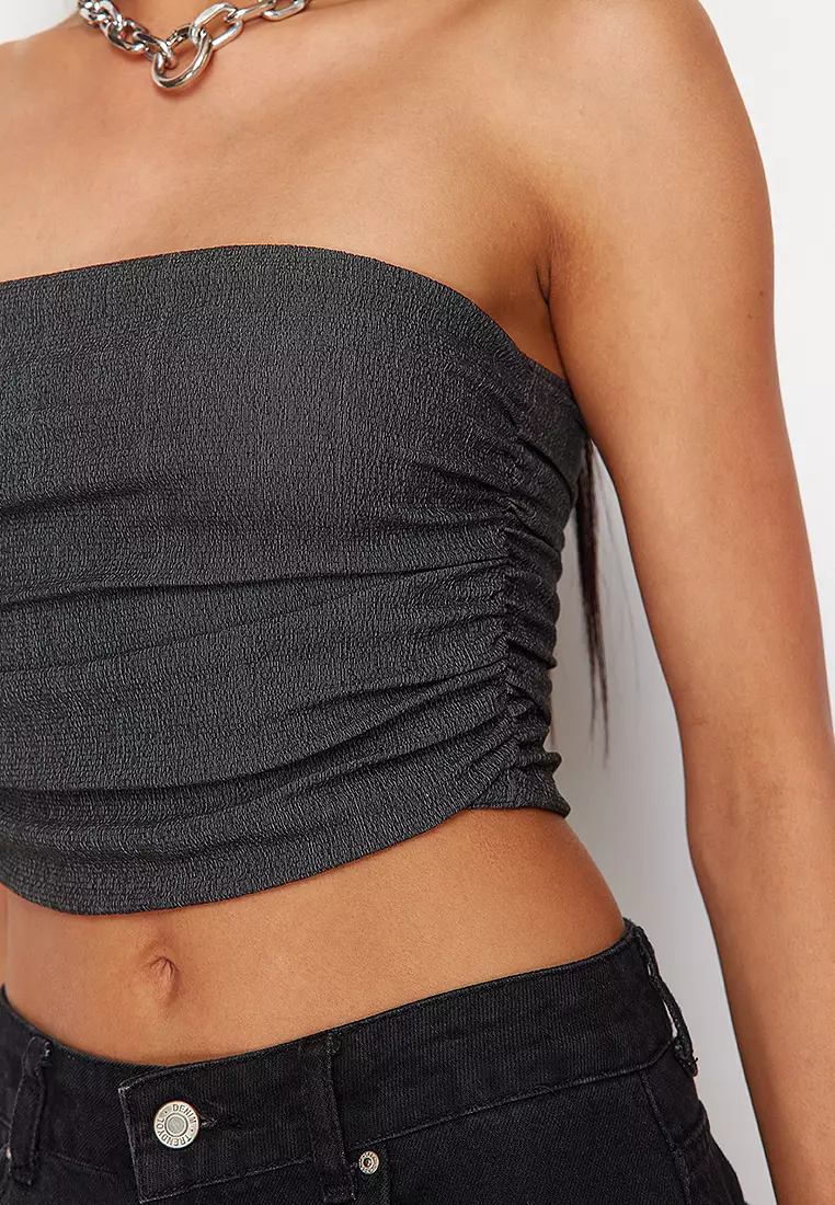 Strapless Gathered Stretchy Knitted Top