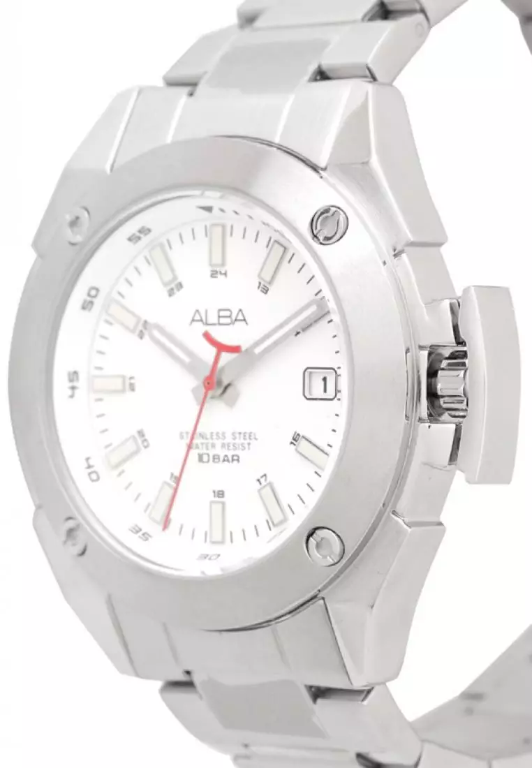 Jam Tangan Pria Alba Original Garansi Resmi Strap Stainless Steel Silver AXHG23 AXHG23X1 Silver