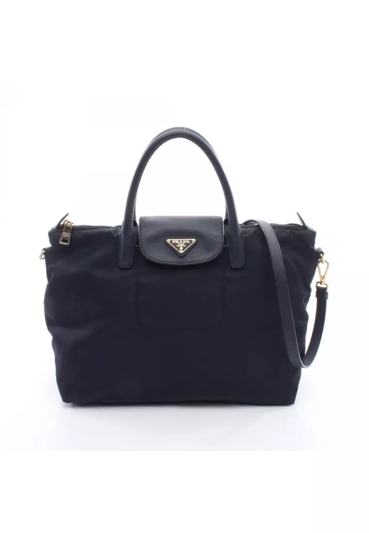 PRADA Pre-Loved Prada 2WAY Handbag Nylon Saffiano leather Navy 