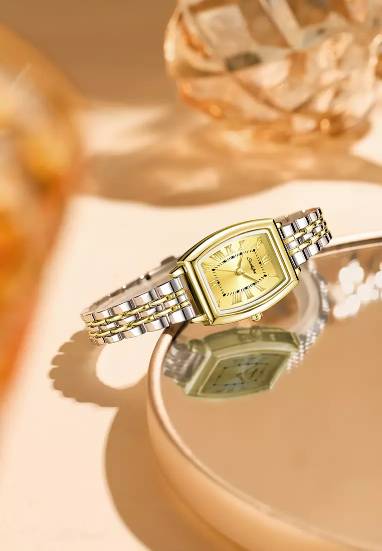 Jam Tangan Wanita Original Vintage Roman Design Anti Air Tali Alloy Jam Tangan Cewek Silvergold