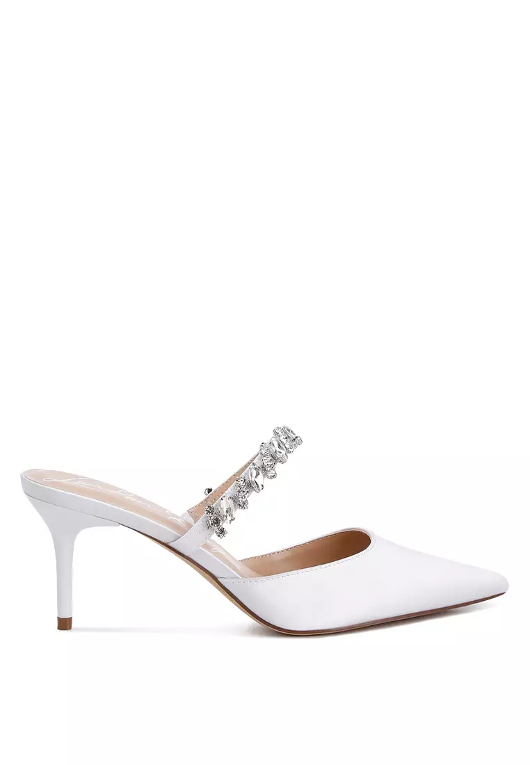 Discount on London Rag  shoes - SKU: White Diamante Stiletto Mules Sandal