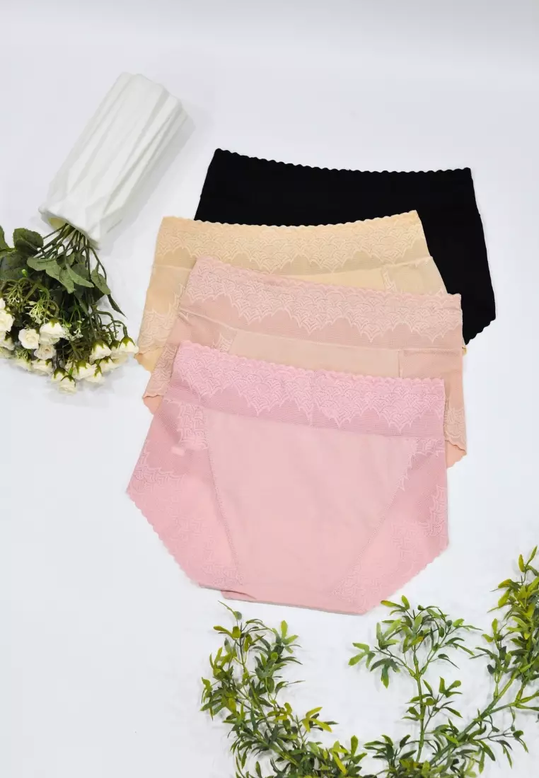 4 Pack Kamila High Waisted Cotton with Lace Panties Bundle B