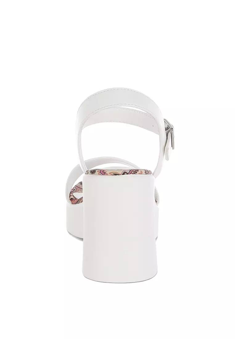 Faux Leather Pin Buckle Platform Heels in White