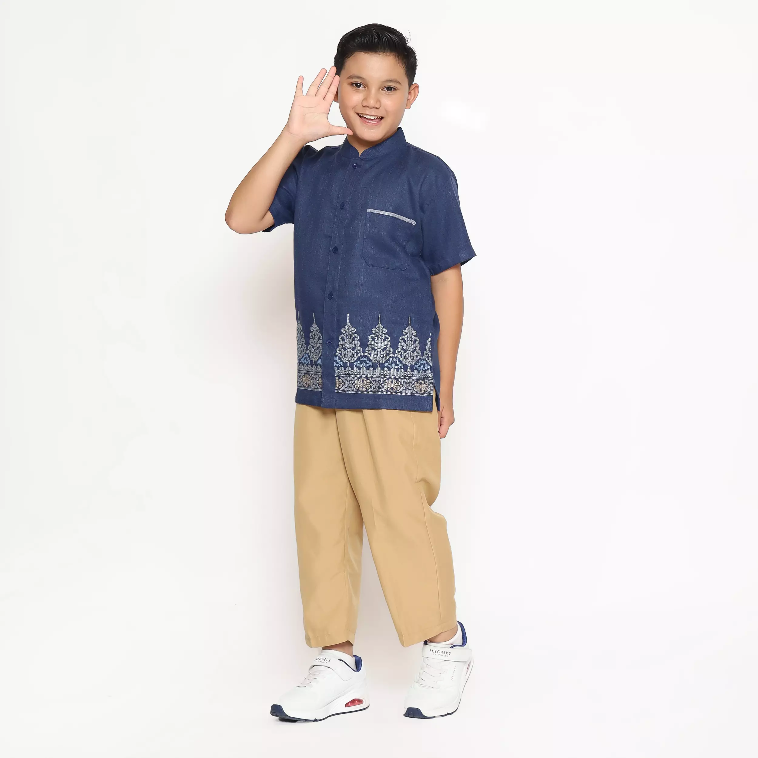 Baju Koko Anak Laki Bordir Gapura Navy Setelan - NOBLE