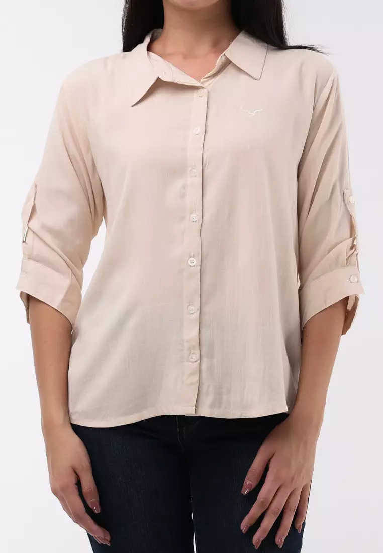 Woven Plain Soft Linen 3/4 Blouse