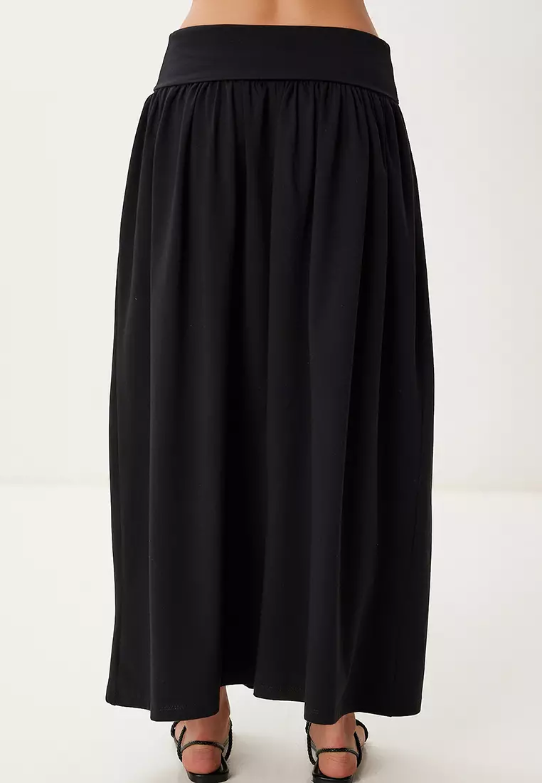 Women's Black Long Summer Flexible Knitted Skirt Cr00519