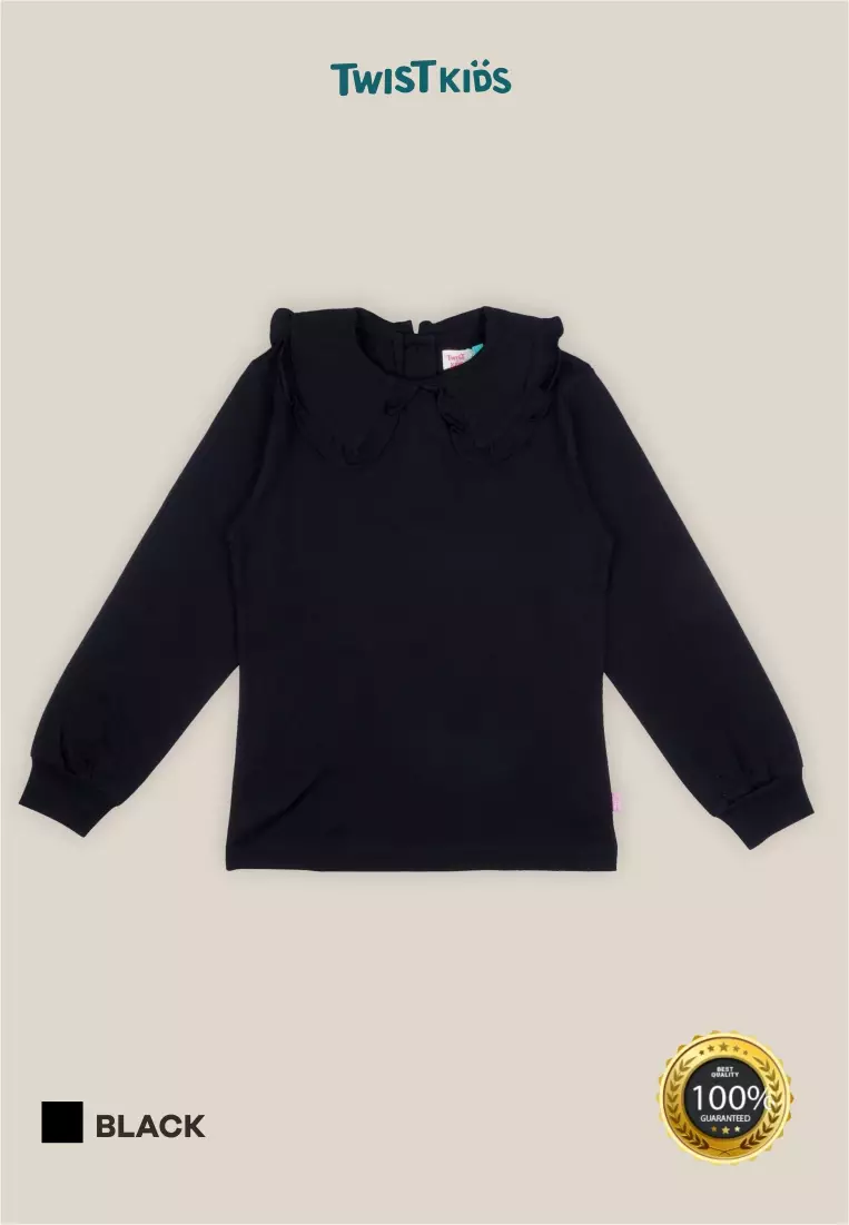Twist Kids [Official Store] - Kyla NC, New Girls Collection, Atasan/Tshirt/Longsleeve/Kaos Lengan Panjang Anak Perempuan (usia 4-14 tahun) Warna Hitam (Black)