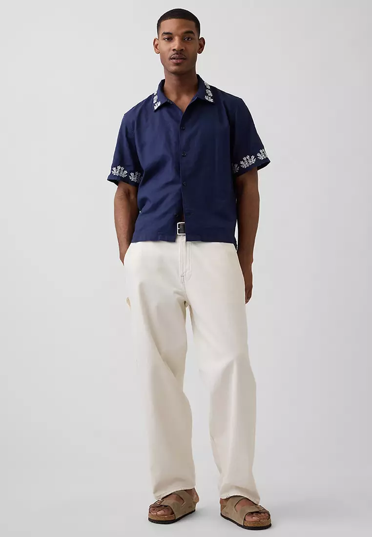 Linen-Cotton Straight-Hem Shirt