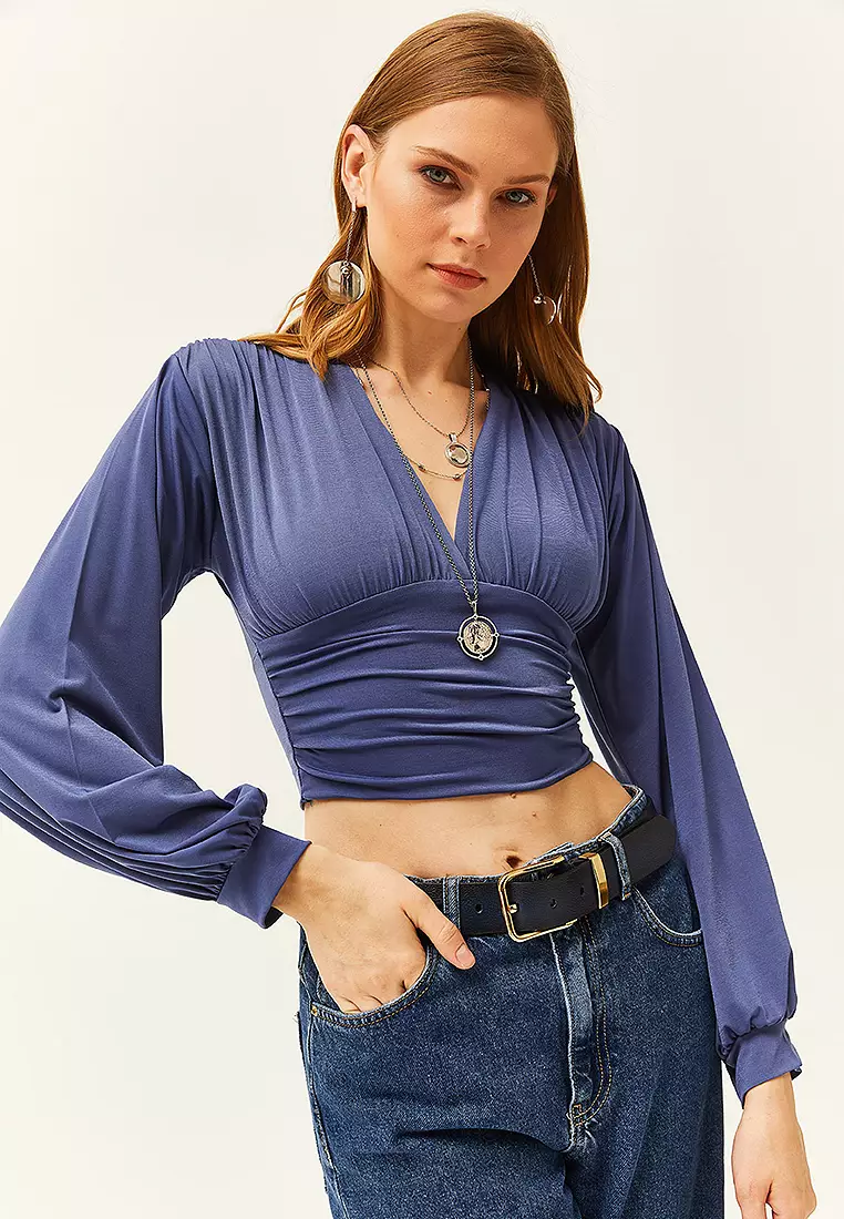 Deep Decollete Banded Waist Crop Top