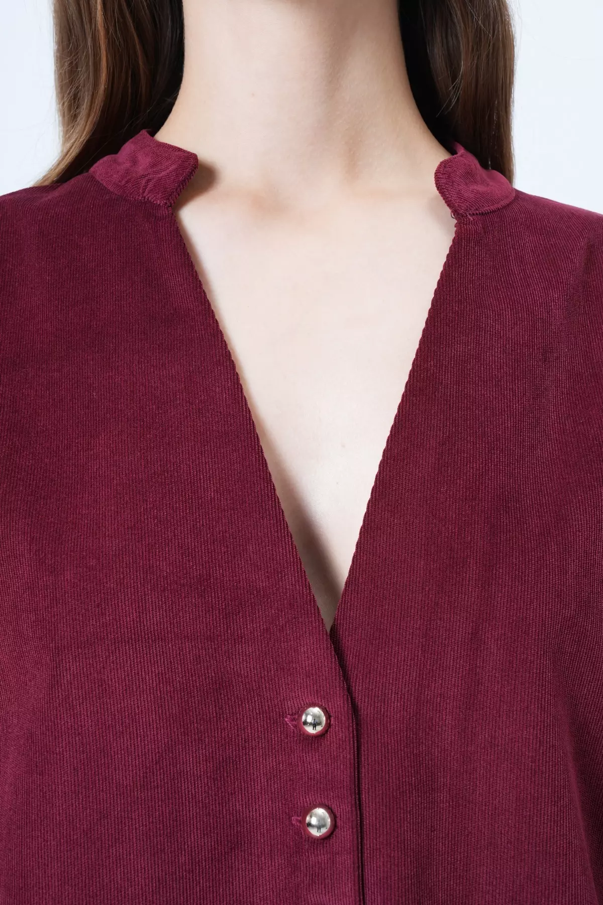 Burgundy Hakim Collar Gold Button Detailed Velvet Jacket And Palazzo Trousers Two-Piece Set Alc-X14633