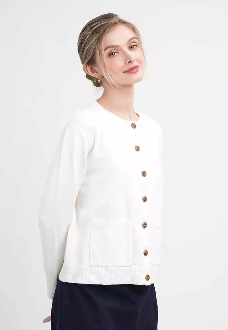 Liana Essential Knit Crewneck Cardigan with Pockets