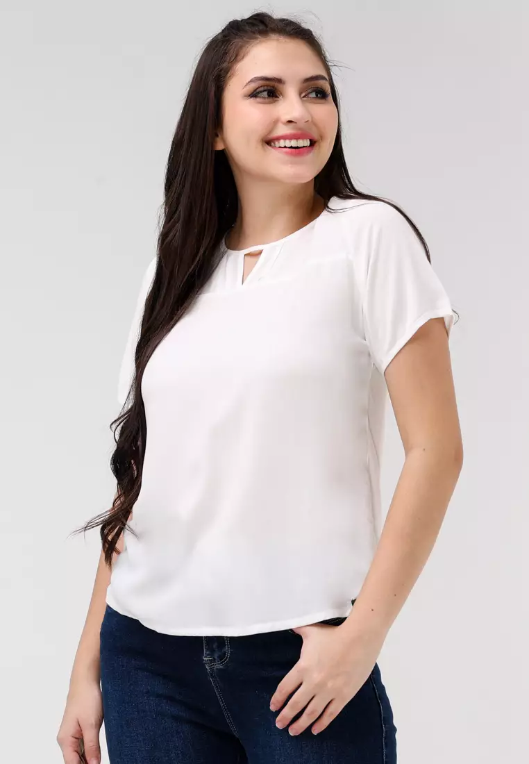 Buy Crissa Woven Plain Rayon Short Sleeves Blouse 2025 Online