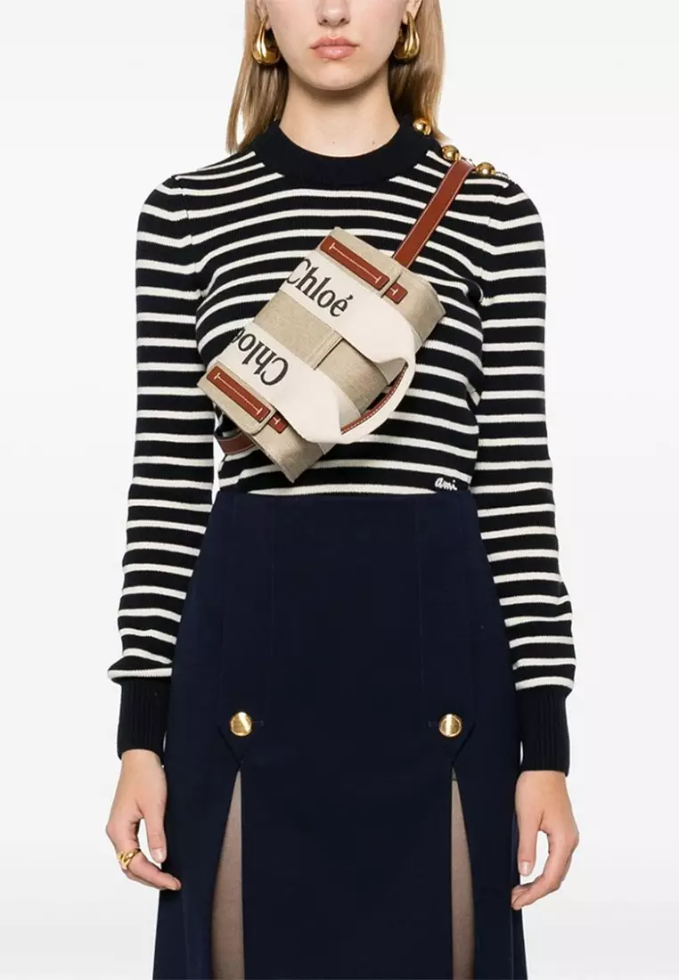 Woody Linen Fanny Packs Belt Bag in White/Brown