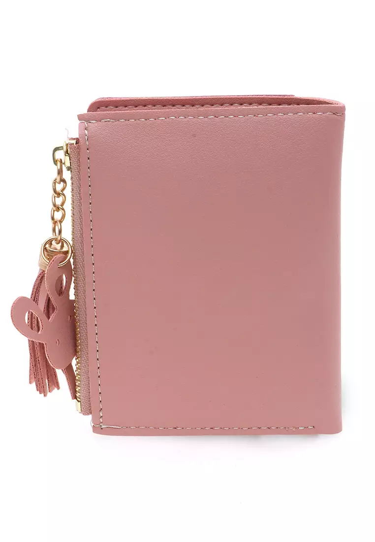 Dompet Mini Triple Color Design Simple Detail Zip - Pink Muda