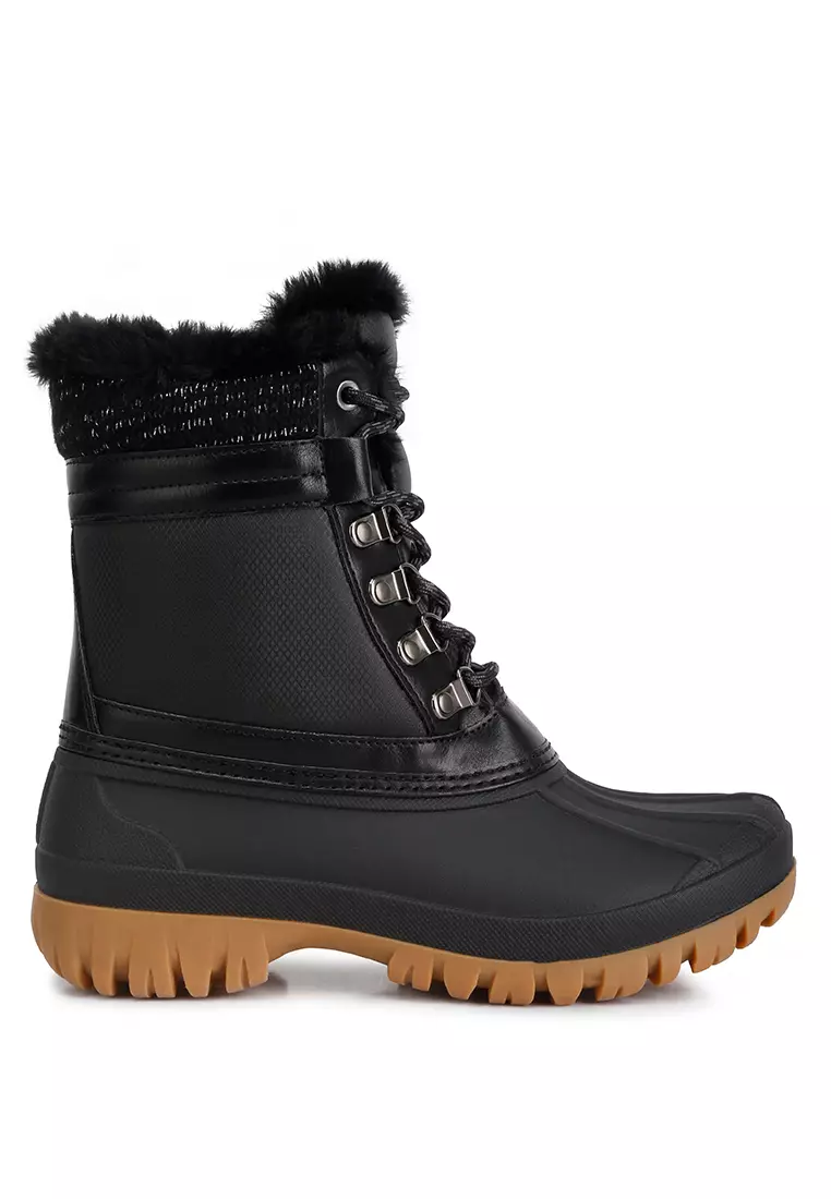 Buy London Rag Black Fur Collar Contrasting Lug Sole Boots 2024