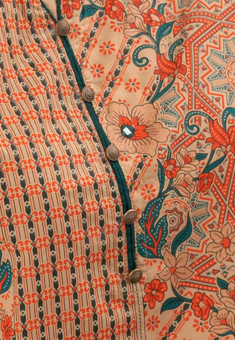 Le Reve 棕色印花装饰 A 字形束腰外衣