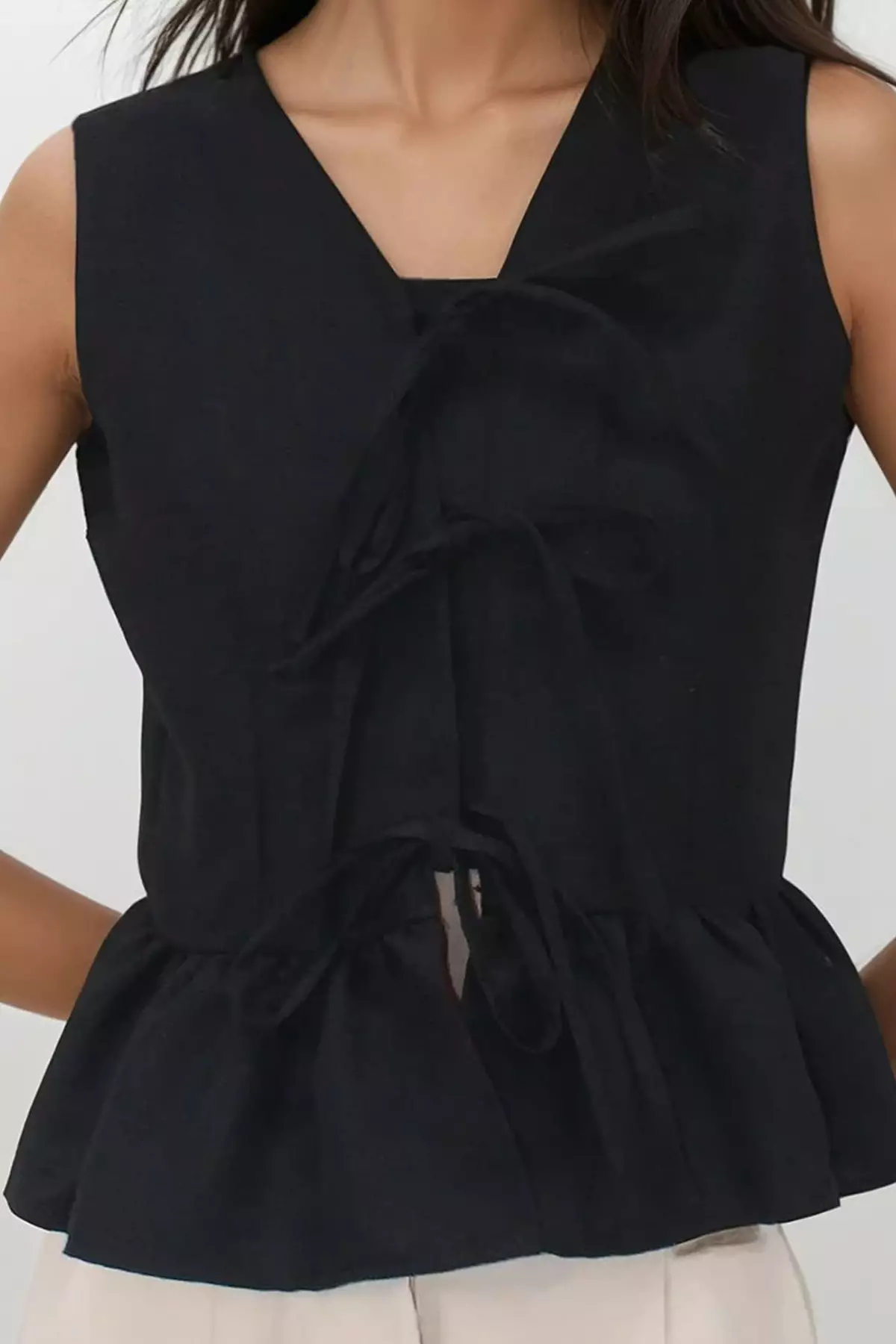 Cotton V-Neck Bow Top